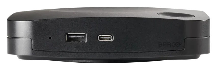 Jednostka bazowa Barco ClickShare od frontu: gniazda USB-A i USB-C