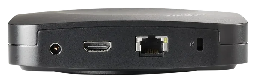 Tył jednostki bazowej Barco ClickShare: HDMI, LAN i zasilanie