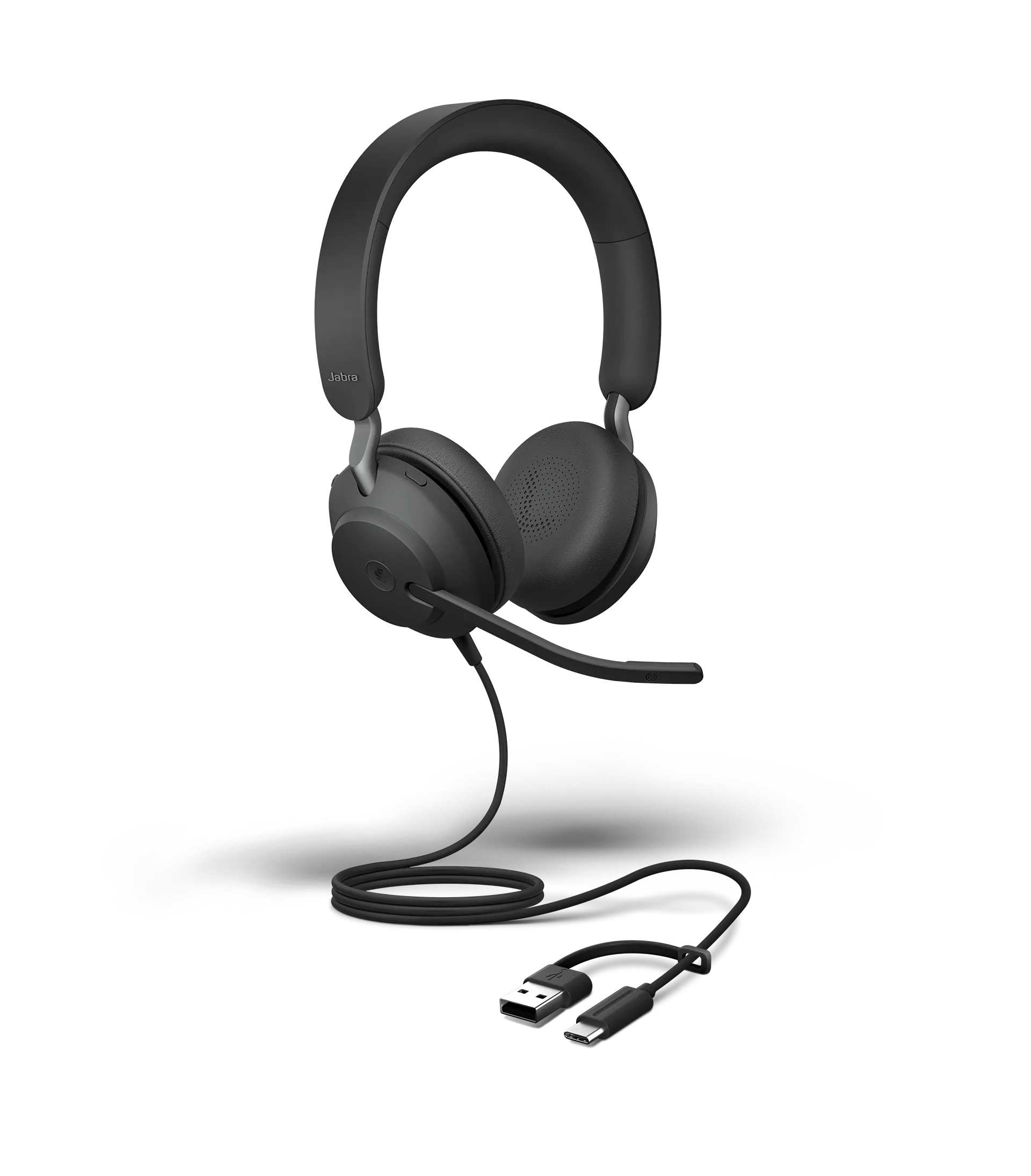 Jabra Evolve2 40 SE z przewodem zakończonym wtykiem USB, ujęcie studyjne
